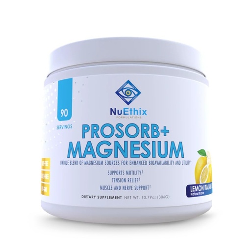 [BRSRAEIKBAMROE3B] NuEthix Formulations Prosorb+ Magnesium Dietary Supplement, 200mg Magnesium Blend to Support Physical & Mental Wellness, Vitamin C, Dairy-Free, Gluten Free, & Non-GMO, Lemon Italian Ice, 90 Servings