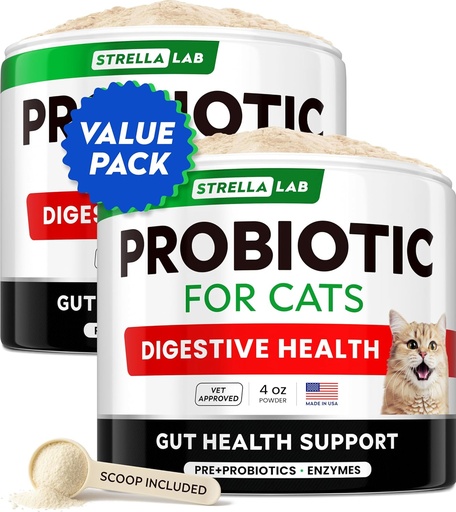 [BRSW2AT7CAGWG3LP] StrellaLab Cat Probiotic Powder - Probiotics for Cats with Diarrhea - Easy to Mix Powder - Cat Probiotics for Indoor Cats, Health Supplies Food Supplement, Digestive Support (8 oz/Pack of 2)