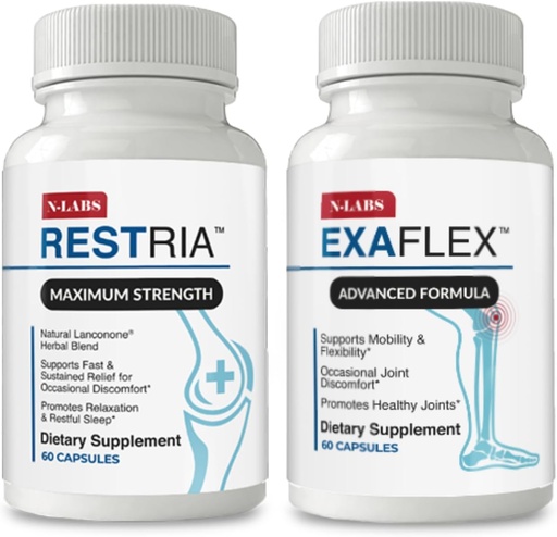 [BRSRAGIRCEIRGH32] N-Labs Joint Support & Sleep Aid Combo – ExaFlex with Boswellia Extract and Bromelain for Joint Support + Restria with Lanconone Herbal Blend and Sleep Formula for Nighttime Relaxation