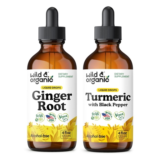 [BRSRAGABBYBQKA3L] Wild & Organic Ginger Tincture 4 fl oz & Turmeric Tincture 4 fl oz