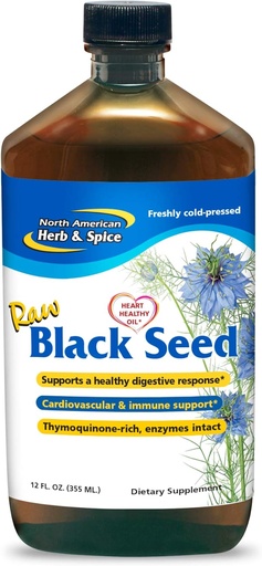 [BRSWIYQTPIEAMH3U] North American Herb & Spice Black Seed Oil - 12 fl. oz. - Cardiovascular, Digestive & Immune Support - Contains Wild, Mediterranean Oreganol P73 Oregano Oil - Non-GMO - 72 Total Servings