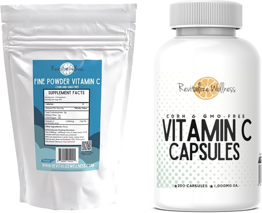 [BRSROBI7DJ4AM3L6] Bundle | Fine Powder Vitamin C, 454 Servings, and Vitamin C Capsules, 200 Capsules