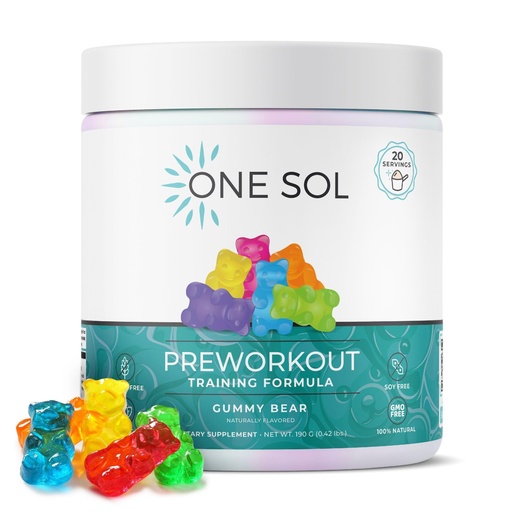 [BRSROADYCABBGELU] One Sol Pre-Workout for Women, Enhanced Pump & Focus, No Jitters Or Crash, Natural Ingredients, 100% Vegan, Gluten Free & Soy Free, (Gummy Bear)