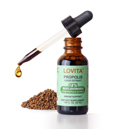 [BRSRAFA6BYPROCI3] LOVITA Bee Propolis Liquid Extract, 5:1 Resin Drops with 18% Bioflavonoids, Alcohol-Free Antioxidant, Immune Support & Throat Soothing, Gluten-Free, Non-GMO, 1 Fl Oz (30 mL), 30 Day Supply