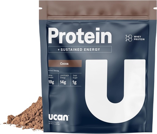 [BRSWYZYRCQCWCGY2] UCAN Energy + Whey Protein Tozu - ASLA'lar ile servis edilen 19g - Keto Protein Tozu - Eklenmedi Şeker, Gluten-Free - Cocoa - 12 Hizmet