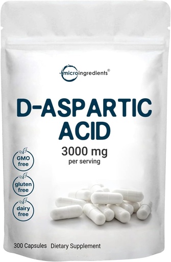 [BRSWYZIPOIAQ2GY2] Micro Ingredients D-Aspartic Acid 3,000mg Per Serving, 300 Capsules | Pure DAA for Energy, Testosterone & Performance Support | Non-GMO, Gluten-Free, Soy-Free
