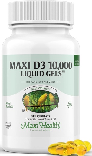 [BRSW2GAOCB6BSFY7] Maxi Health Vitamin D3 10000 IU Softgels Supplement - Pure VIT D3 for Calcium Absorption, Immune Health and Bone Support for Adult Women & Men - Vitamina D - Liquid D3 10000 IU Softgels (90)