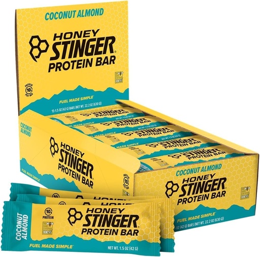 [BRSWIYIOCZ4RMFLI] Honey Stinger Protein Bar, Coconut Almond, Protein Packed Food for Exercise, Endurance and Performance, Sports Nutrition Snack for Home & Gym, Post Workout, Box 15