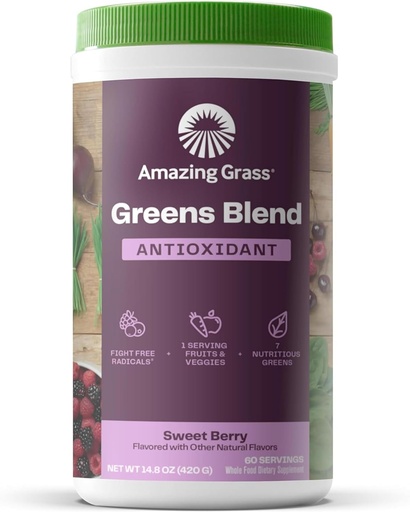 [BRSWIEINPJ6RYED2] Amazing Gras Greens Superfood Antioxidant: Greens Powder with Organic Spirulina, Beet Root Powder, Elderberry ' Probiotics, Sweet Berry, 60 Servings (Packaging May Vary)