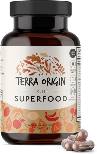 [BRSW2CQDO4HGYDQY] TERRA ORIGIN Fruit Superfood Supplements | 90 Capsules | Supports Energy, Non GMO, and Gluten Free | for Adults and Women
