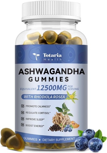 [BRSRA2QDAF5AI23P] Totaria Sugar Free Ashwagandha Filled Gummies w / Vitamin D3, Magnesium Glycinate, Rhodiola, Ultra Power Ashwa Root Suplemen & Wen, untuk Relaxation, Energy, Cortisol Gummies