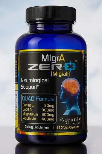 [BRSWKEAKCMGGOGTA] Migraine Relief, Quad-Formula with PA-Free Butterbur (150mg), CoQ10 (300mg), Magnesium Glycinate (300mg), High-Dose Riboflavin (400mg) - MigrA Zero (120 Caps) Optimal Dosing for Migraine Sufferers