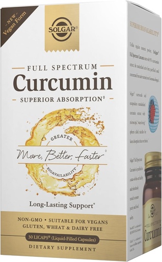 [BRSWGZL3CFYBMDTU] Solgar Full Spectrum Curcumin - 30 Licaps - Absorpsi Superior - Otak, Gabungan & Imune Kesehatan - Vegan, Gluten Free, Nun-GMO, Dairy Free - 30 Hamba