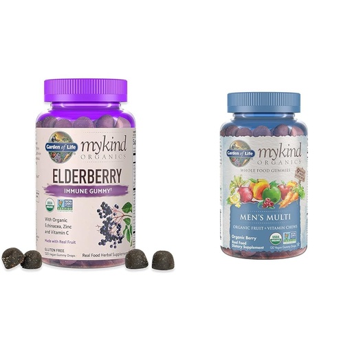 [BRSROAIQCUJWO2DL] Garden of Life Organics Elderberry Gummies for Adults & Kids - Immune Support Supplement with Organic Fruit & Organics Men's Gummy Vitamins Multi Berry, 120 Count