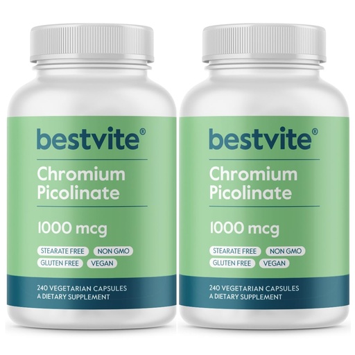 [BRSWGFDQO4NRU333] BESTVITE Chromium Picolinate 1000mcg (480 Vegetarian Capsules) (240 x 2) - No Stearates - Vegan, Gluten Free, Non-GMO - Mineral Supplement - Supports Healthy Metabolism* - Easy-to-Swallow Capsules