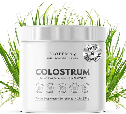 [BRSRAHA5OUPBAFDX] BIOFEMA Bovine Colostrum dodatek - Natures Superfood - První mléko Powder Magic for Gut Health, Imunitní podpora, Fyzická obnova, kůže, vlasy a nehty zdraví