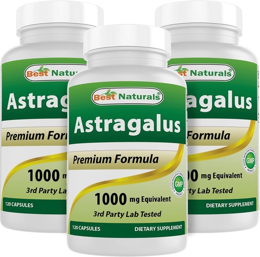 [BRSWGEAECMNGGELH] Best Naturals Astragalus Capsule, 1000 mg, 120 Count (Pack of 3)
