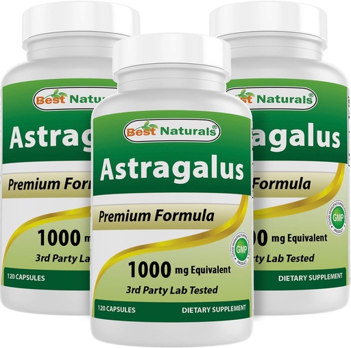 [BRSWGEAECMNGGELH] Best Naturals Astragalus Capsule, 1000 mg, 120 Count (Pack of 3)