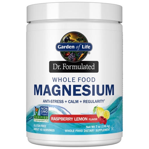 [BRSWG2YNOB6A4ETK] Garden of Life Dr. Formulated Whole Food Magnesium Powder with Probiotics – Stress & Sleep Support, Non-GMO, Gluten-Free, Vegan, Raspberry Lemon Flavor, 40 Servings