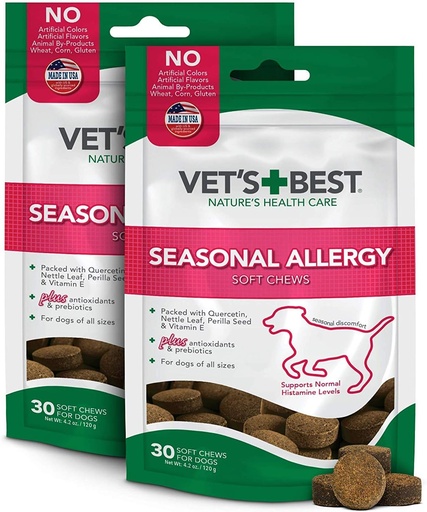 [BRSWGYYQCN6GKDTD] Vet's Best Seasonal Alergy Soft Chew Dog Supplements ← Soothes Dogs Skin Irritation Due to Seasonal Allergies  Maintain Histamine Levels ← 50 Chewable Tablets, 30 Cuenta (Pack of 2)