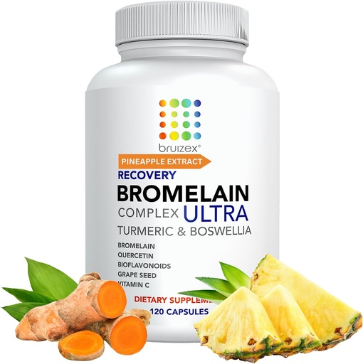 [BRSWGFIPOIBQMD3X] Bruizex Ultra Bromelain and Quercetin Bruising Relief Supplement, 120 Capsules | Bruised Skin, Trauma Recovery and Swelling Surgery Supplements | Contains Bromelain, Quercetin, Turmeric and Boswellia
