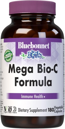 [BRSWIYT3PMDBECDM] Bluebonnet Nutrition Mega Bio-C Formula Rastlinné kapsule, vysoká potencie suffered vitamín C, pre Immune Health, Soy Free, Gluten Free, Non-GMO, Kosher, Dairy Free, Vegan, 180 Počet