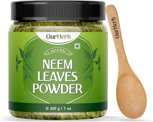 [BRSRAFIPPMIROYLL] Pure Neem Leaves Powder Natural Solution for Pimple-Free Clear Skin & Silky Hair, Ideal for Face Packs, Hair Care, and Pigmentation Support with Wooden Spoon – 200g | 7.04 Oz