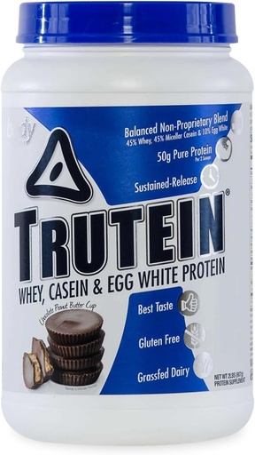 [BRSWIZYGDEGBKAAV] 몸 영양 Trutein 높은 단백질 분말: 45% Whey, 45% Casein, 10% 계란 백색, 글루텐 자유로운, 낮은 나트륨, 잔디 먹은 Whey 단백질 분말, 체육관 보충교재 & 아침 Shake, 초콜렛 땅콩 버터, 2lb