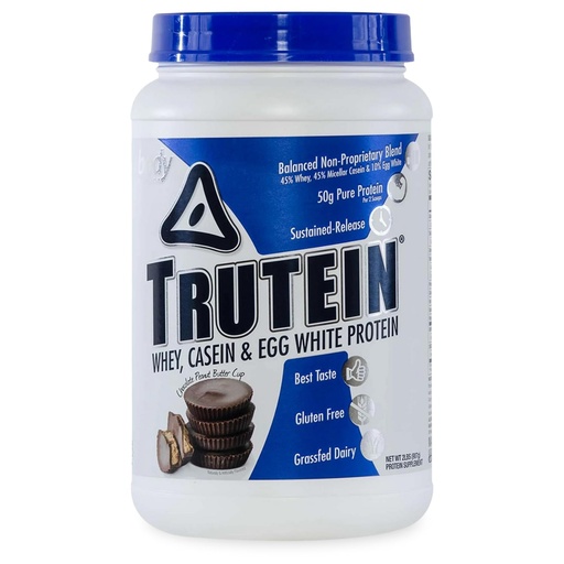 [BRSWIZYGDEGBKAAV] Body Nutrition Trutein High Protein Powder: 45% Whey, 45% Casein, 10% Egg White, Gluten-Free, Low Sodium, Grass Fed Whey Protein Powder, Gym Supplement & Breakfast Shake, Chocolate Peanut Butter, 2lb