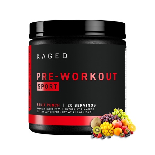 [BRSW22YFBYAQMFY6] Kaged Sport Pre Workout Powder for Men & Women, Fruit Punch, Sport Certified, 188mg Caffeine, Nitric Oxide Supplement, Beta Alanine for Energy, Weightlifting, Cardio Endurance & Strength, 20 Servings