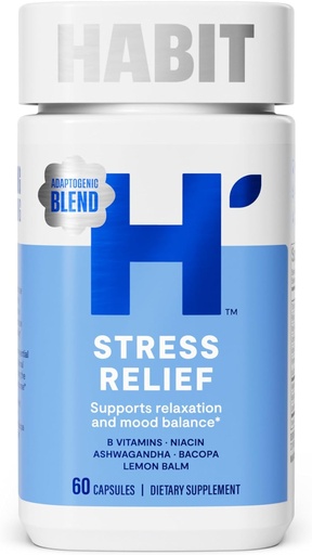 [BRSRAYL4PN6R6DLZ] Suplemento Habit Stress Relief (60 Capsules) - Nuevo Look, soporta la relajación " Mood Balance, Vitamina B, Adaptogens, Lemon Balm, Calming, Vegan, Non-GMO (1 Pack)