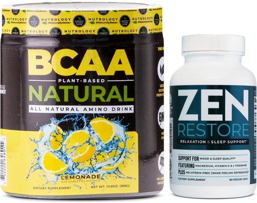 [BRSRAZYBDIDR6CI4] Nutrology Zen Natural Magnesium Supplement (30 Servings) & Nutrology BCAA Natural, Plant Based BCAA Powder, Lemonade Flavor (30 Servings)