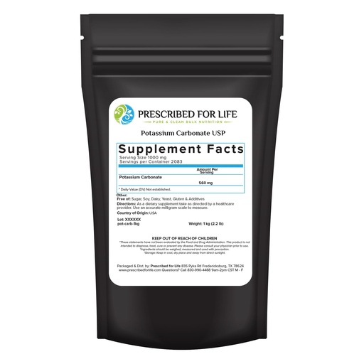 [BRSWGEITOF5BGHLX] Prescribed for Life Potassium Carbonate Powder, Natural USP Food Grade Potash for Plants, Soap, Supplements, & More, Pure Bulk Potassium Powder (1kg)