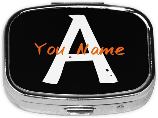 [BRSRABQTOQNWY2DX] Custom Square Pill Box with Mirror Personalized Photo Text Logo Name Travel Small Pill Case 2 Compartment Customized Portable Metal Medicine Container Vitamin Organizer for Pocket Purse (Name)