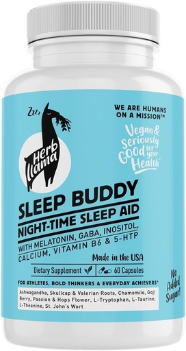 [BRSRMBIZAQFBQCLB] Sleep Buddy Nighttime Sleep Aid – Vegan Capsules with Melatonin, GABA, L-Tryptophan, Ashwagandha & Lemon Balm – Non-Habit Forming, Plant-Based Sleep Support – 60 Count (30 Servings)