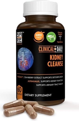 [BRSWKZI5C4JR6DI5] Clinical Daily Herbal Kidney Cleanse Detox Supplement, Organic Vitamins with Cranberry, Astragalus, Uva Ursi Pills for Bladder Health for Women & Men- 60 Vegan Capsules