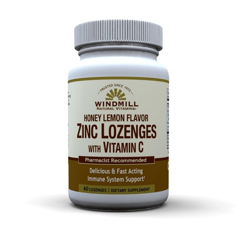 [BRSWYZIYCQHQGETU] Windmill Health Products Natural Vitamins Zinc Lozenges with Vitamin C Honey Lemon Flavor, Immune System Support, Provides Antioxidant Support, Delicious & Fast Acting, 60 Lozenges, 60 Servings.