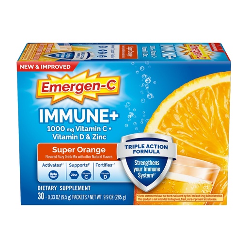 [BRSWIHAHCF5GYE3O] Emergen-C Immune+ Triple Action Immune Support Powder, BetaVia (R), 1000mg Vitamin C, B Vitamins, Vitamin D and Antioxidants, Super Orange – 30 Count