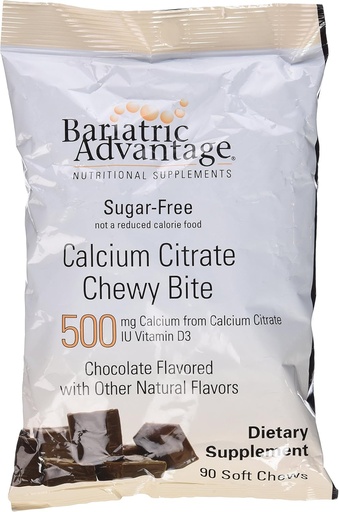 [BRSWKFQ4BUDWEEL2] Bariatric Advantage Calcium Citrate Chewy Bites 500mg with Vitamin D3 for Bariatric Surgery Patients Including Gastric Bypass and Sleeve Gastrectomy, Sugar Free - Chocolate Flavor, 90 Count