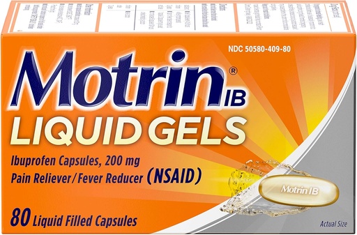 [BRSWGYYCDEPQ42AV] Motrin IB 200mg Ibuprofen Liquid Gel Pain Reliever/Fever Reducer for Aches & Pain, 80 ct