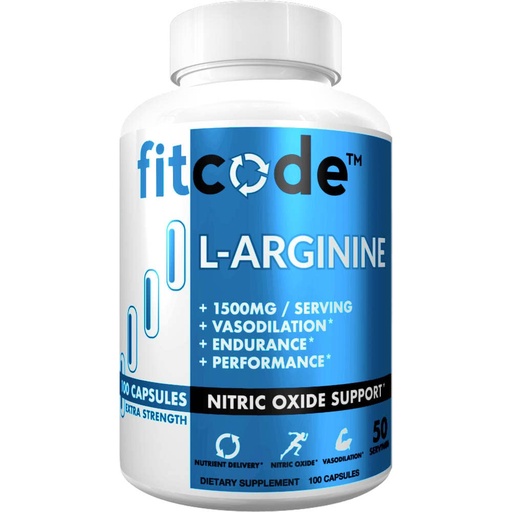 [BRSWGHAZCUNRMH3F] fitcode Pure Extra Strength L-Arginine HCl 1500mg, Nitric Oxide Supplement for Vascularity, Pumps, Endurance, Performance, Muscle Growth, Energy, Powerful N.O. Muscle Pump Capsules (50 Servings)