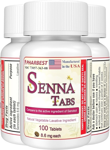 [BRSWYZLQAAPRS23X] Senna Tablets 100 Ct. | Natural Vegetable Laxative [Made in USA] | Laxatives for Constipation, Colon Cleanser, Detox Cleanse, Constipation Relief for Adults Kids 8.6mg, Stool Softener Plus (1 Bottle)
