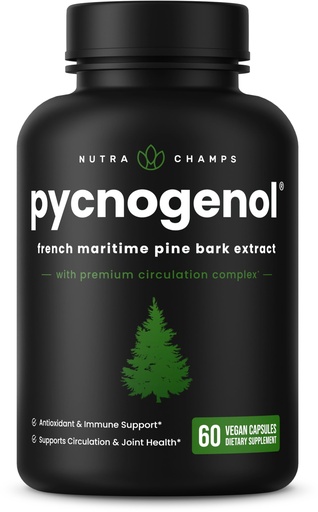 [BRSWGGQFAEGRY337] NutraChamps Pycnogenol French Maritime Pine Bark Extract, Premium Circulation Complex, Blood Flow, Nitric Oxide Production, Superior Absorption, Results with Black Pepper Extract, 60 Capsules