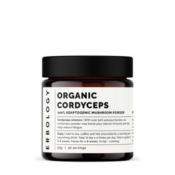 Erbology Organic Cordyceps Mushroom Powder 50 Servings - 48% Beta-glucans - Energy and Performance - Cordyceps Sinensis - Small Batch - Sustainably Grown in Europe - Vegan - Non-GMO - No Added Fillers