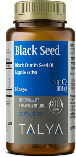 [BRSWGZQ7AB5GAGQZ] TALYA Black Seed Oil Softgel with High Thymoquinone - Immune Support - Digestive Health - Brain Function - Joint Mobility - Cold-Pressed from Non-GMO Turkish Black Cumin Nigella Sativa Seeds
