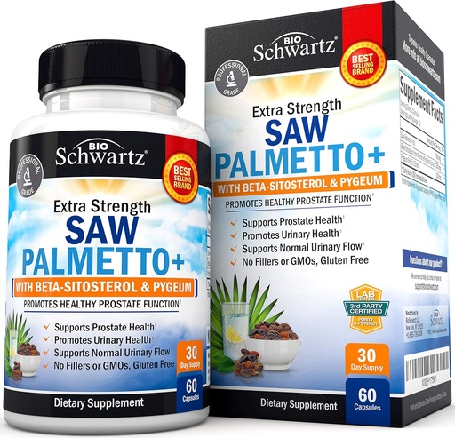 [BRSWYHA6PICREELP] Saw Palmetto for Men with Pygeum Bark Extract and Beta-Sitosterol - Supports Prostate Health and Healthy Prostate Function - Promotes Urinary Health and Normal Urinary Flow - Non GMO Gluten Free 60 Ct