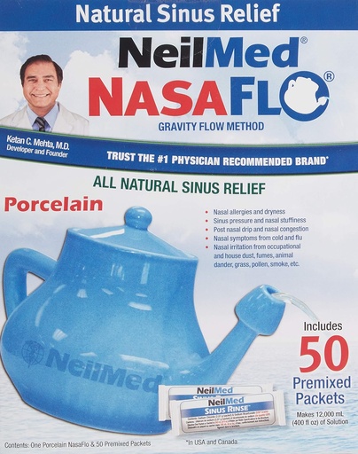 [BRSWIZQ6OQHWEHLE] NeilMed Nasaflo Porcelain Neti Pot, 50 Count (packaging may vary)