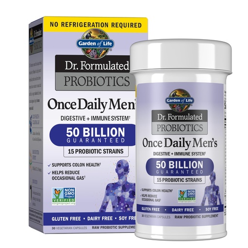 [BRSWIC3RBYMWCD3M] Garden of Life Probiotics for Men, Dr Formulated 50 Billion CFU 15 Probiotics for Digestive Health + Organic Prebiotic Fiber, Colon & Immune Support, Daily Gas Relief, Shelf Stable, 30 Capsules