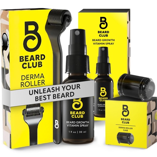 [BRSRAZA2BUJRA3TJ] Beard Club Premium Derma Roller & Biotin Beard Growth Vitamin Spray - Microneedle Roller for Men and Women with 540 Titanium Microneedles - Beard Roller & Beard Oil for Face, Body and Scalp