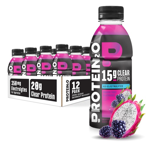 [BRSWGZQNDEPBA3AY] Protein2o Hydration Drink - 2-in-1 Liquid Clear Whey Protein Isolate and Electrolyte Drink - 15g Protein, Vitamins B5, B6 - Post-Workout Recovery - 16.9 Fl Oz - 12 Count Dragon fruit Blackberry
